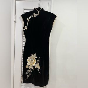 Cheongsam velvet knee dress